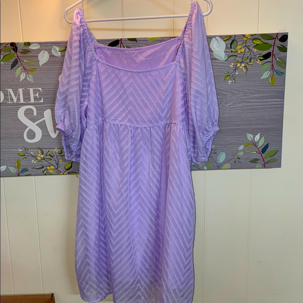 Lilac Chevron Puff Sleeve Dress